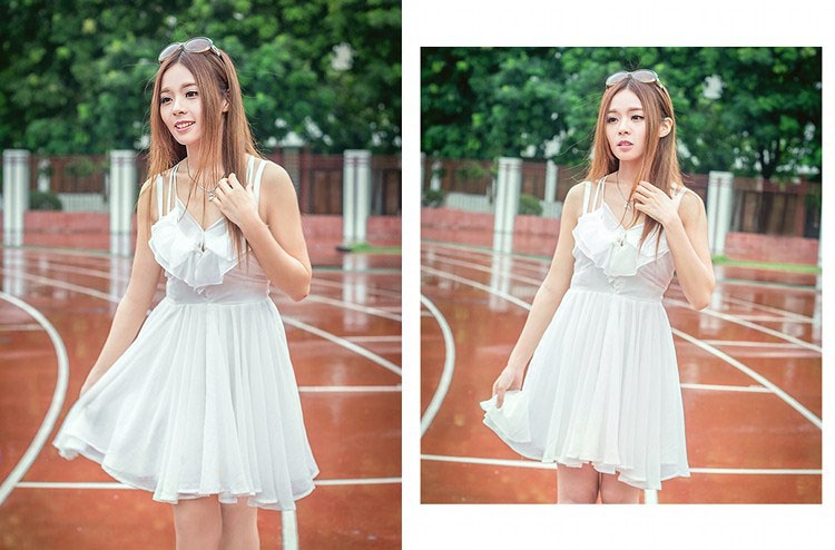 清纯少女长发白色短裙雨后操场唯美写真照